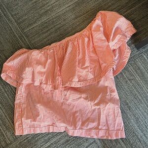 Pinkish coral and white stripe one shoulder Trina Turk